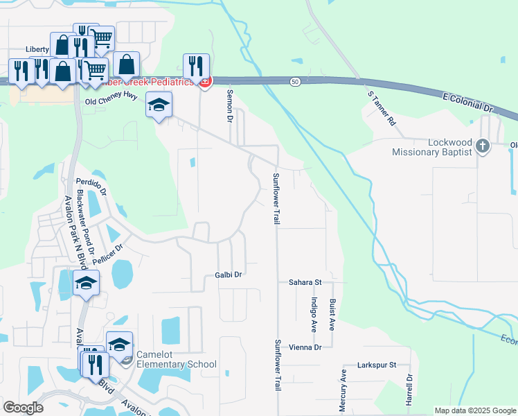 map of restaurants, bars, coffee shops, grocery stores, and more near 15612 Sarcee Court in Orlando