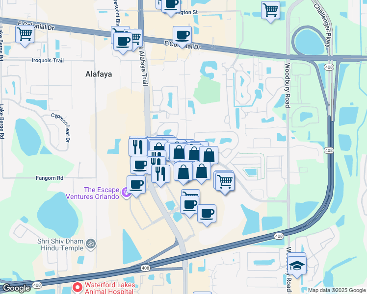 map of restaurants, bars, coffee shops, grocery stores, and more near 1068 Sophie Boulevard in Orlando