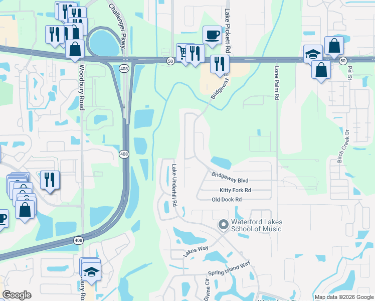 map of restaurants, bars, coffee shops, grocery stores, and more near 963 Cherry Valley Way in Orlando