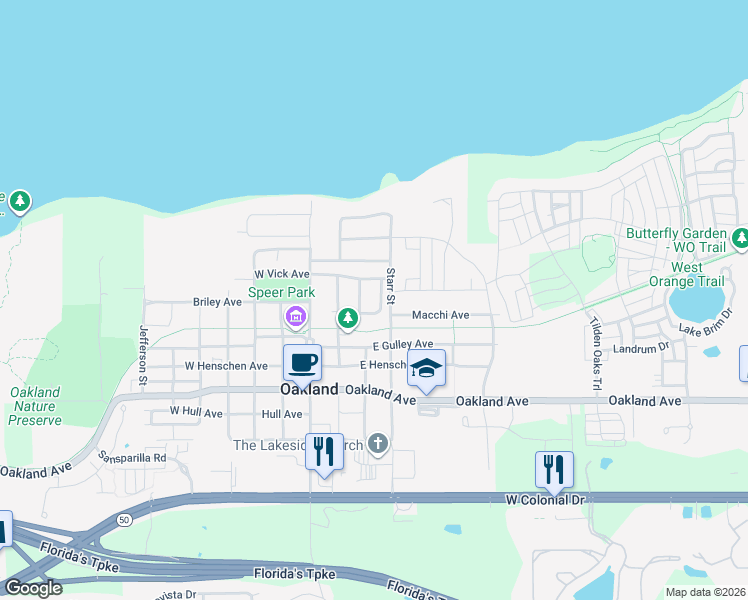 map of restaurants, bars, coffee shops, grocery stores, and more near 203 Mather Smith Drive in Oakland