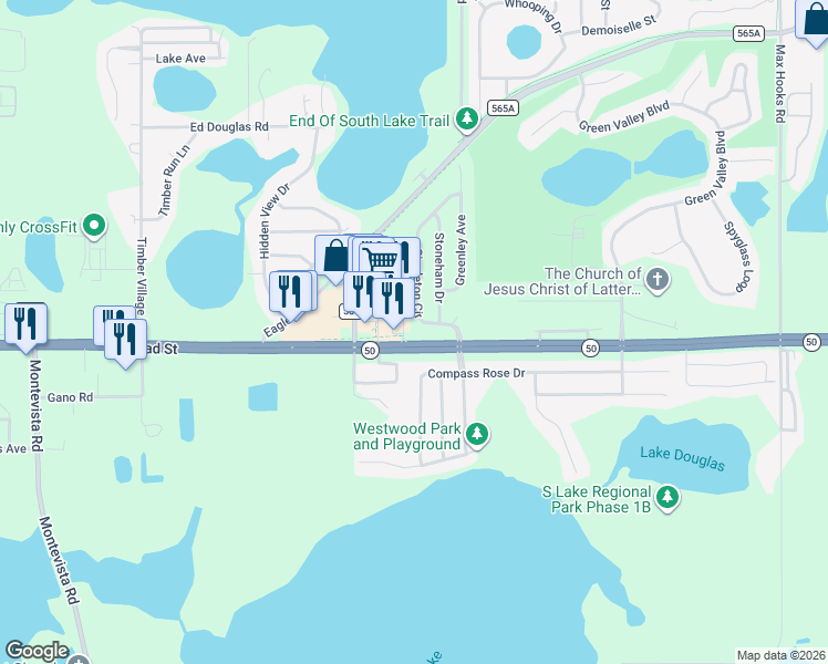 map of restaurants, bars, coffee shops, grocery stores, and more near 1050 Singleton Circle in Groveland