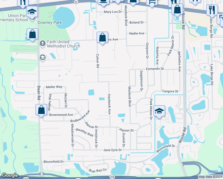 map of restaurants, bars, coffee shops, grocery stores, and more near 1017 Hardwick Avenue in Orlando