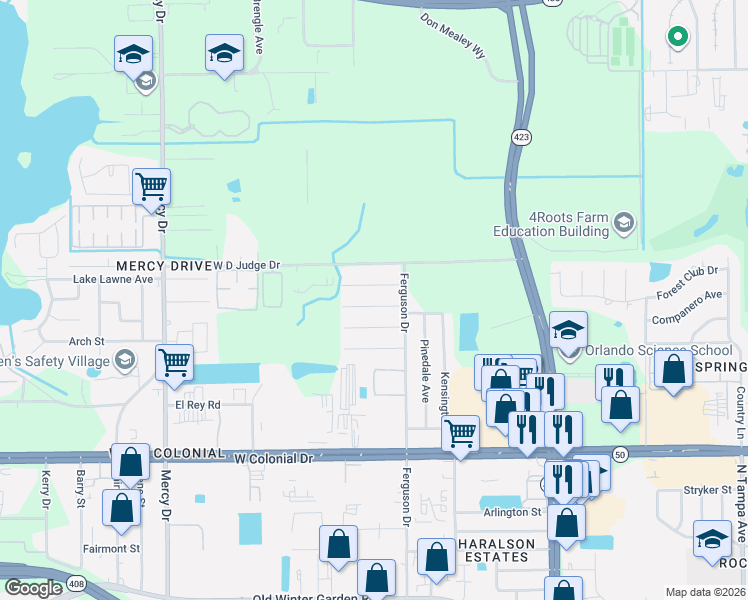 map of restaurants, bars, coffee shops, grocery stores, and more near 3531 Amigos Avenue in Orlando