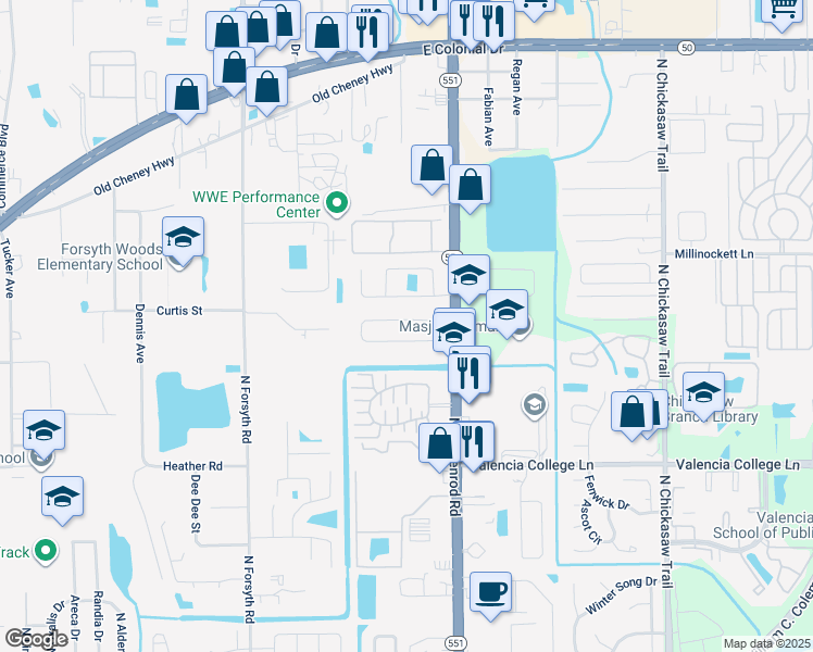 map of restaurants, bars, coffee shops, grocery stores, and more near 7363 Azalea Cove Circle in Azalea Park