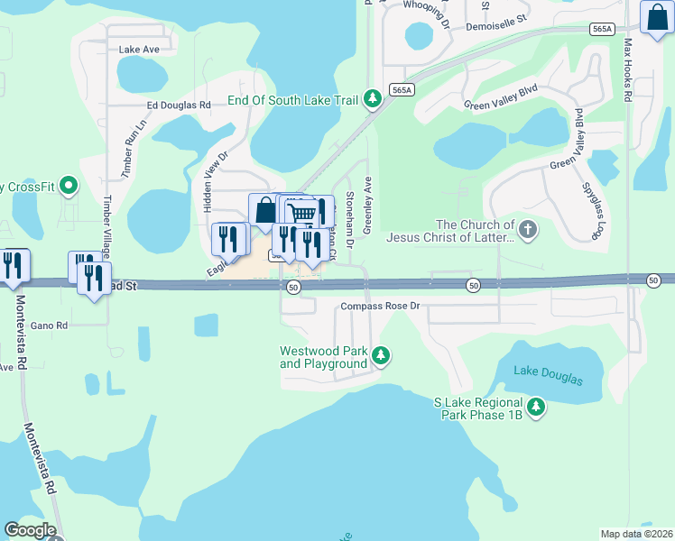 map of restaurants, bars, coffee shops, grocery stores, and more near 1050 Singleton Circle in Groveland