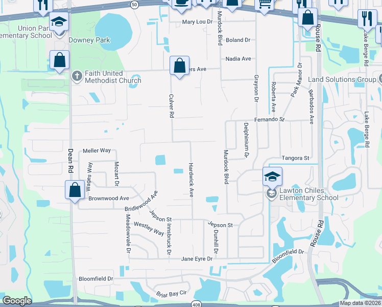 map of restaurants, bars, coffee shops, grocery stores, and more near 1017 Hardwick Avenue in Orlando