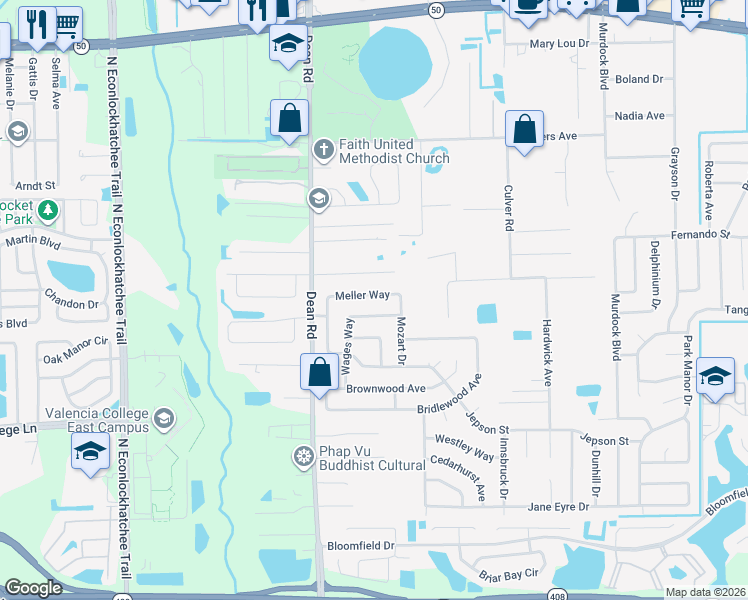 map of restaurants, bars, coffee shops, grocery stores, and more near 990 Wages Way in Orlando