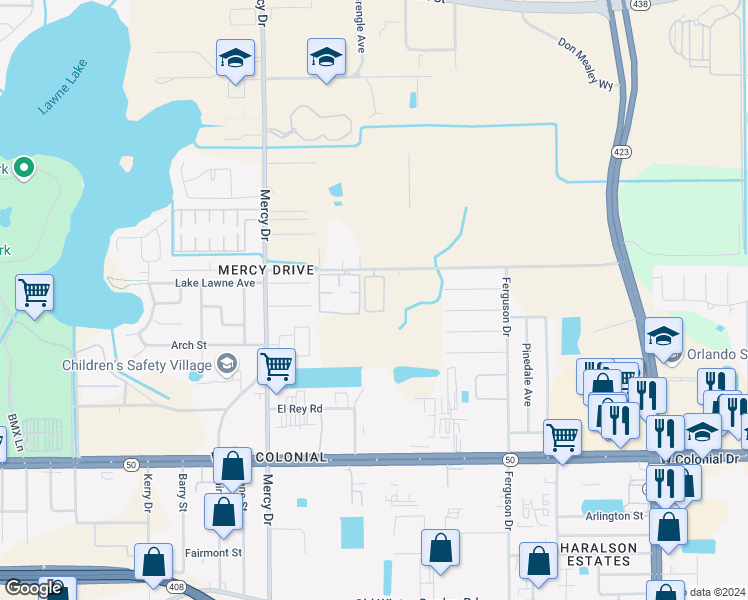 map of restaurants, bars, coffee shops, grocery stores, and more near 3850 Wd Judge Drive in Orlando