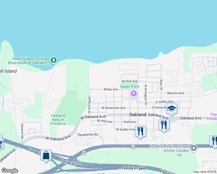 map of restaurants, bars, coffee shops, grocery stores, and more near 402 Briley Avenue in Oakland