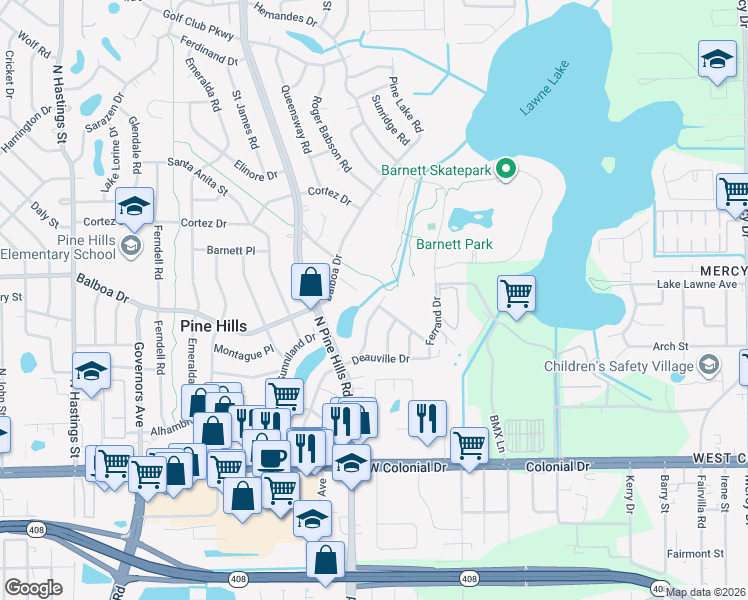 map of restaurants, bars, coffee shops, grocery stores, and more near 928 Alecon Drive in Orlando