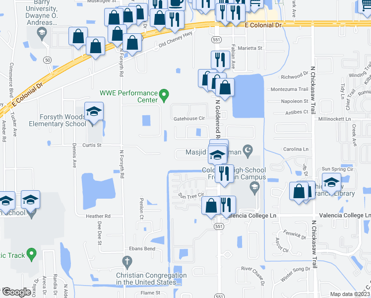 map of restaurants, bars, coffee shops, grocery stores, and more near 7456 Azalea Cove Circle in Azalea Park