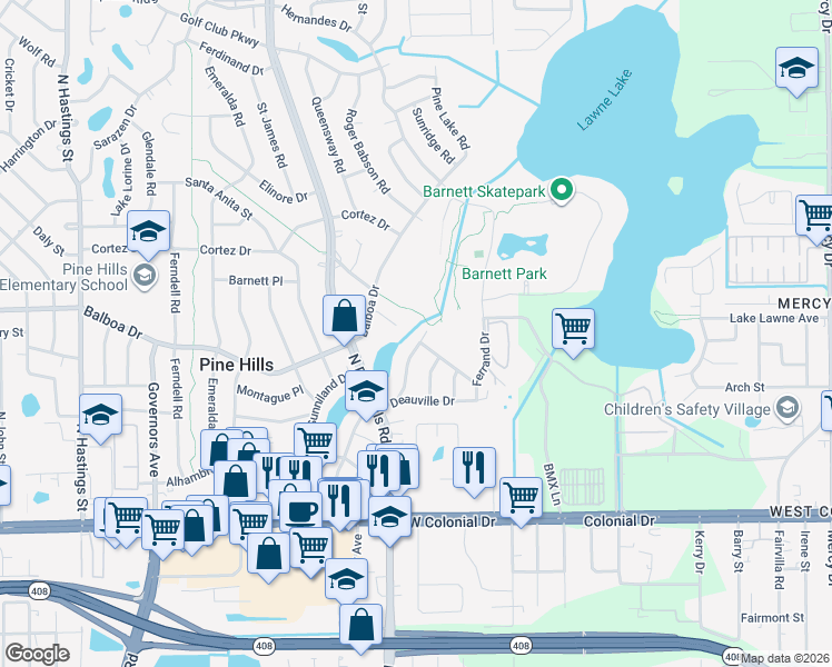 map of restaurants, bars, coffee shops, grocery stores, and more near 928 Alecon Drive in Orlando