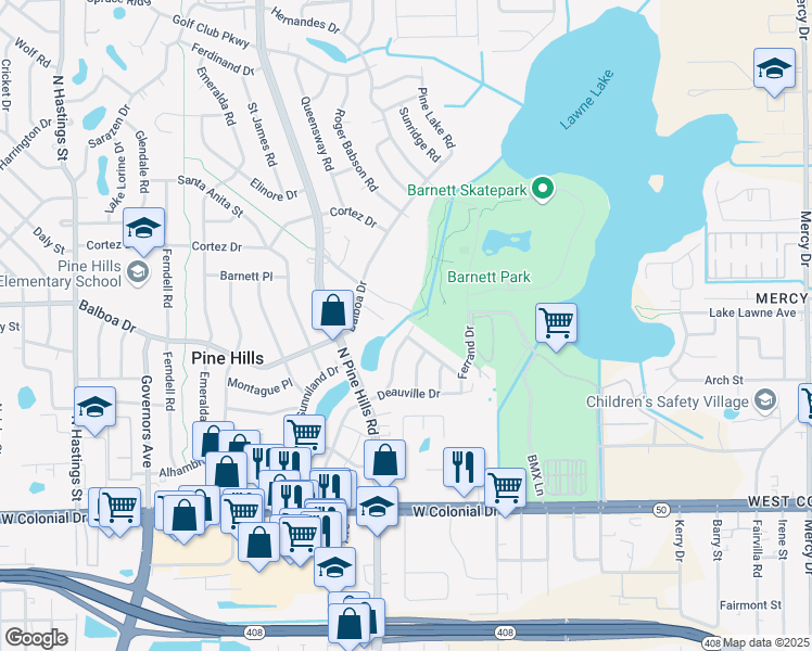 map of restaurants, bars, coffee shops, grocery stores, and more near 940 Alecon Drive in Orlando