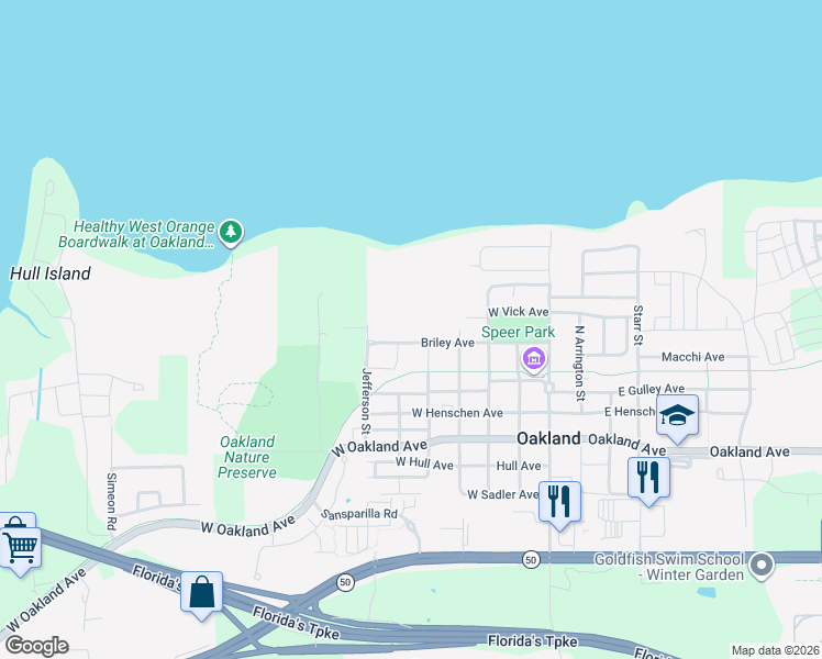map of restaurants, bars, coffee shops, grocery stores, and more near 402 Briley Avenue in Oakland