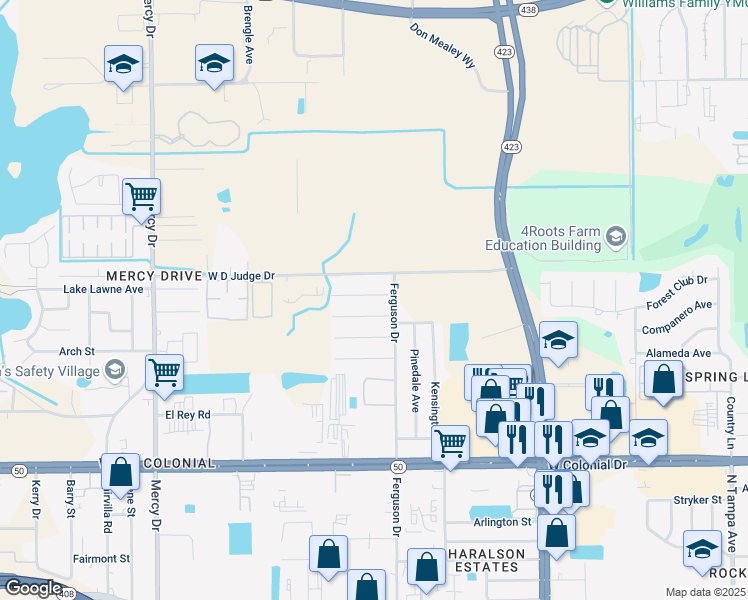 map of restaurants, bars, coffee shops, grocery stores, and more near 3520 Lake Lawne Avenue in Orlando