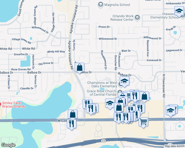 map of restaurants, bars, coffee shops, grocery stores, and more near 1016 Lake Sherwood Drive in Orlando
