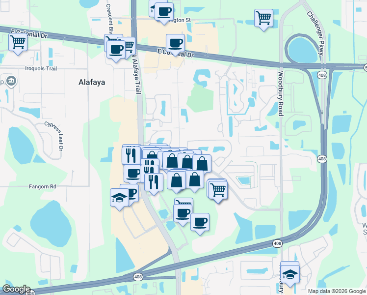 map of restaurants, bars, coffee shops, grocery stores, and more near 1115 Sophie Boulevard in Orlando