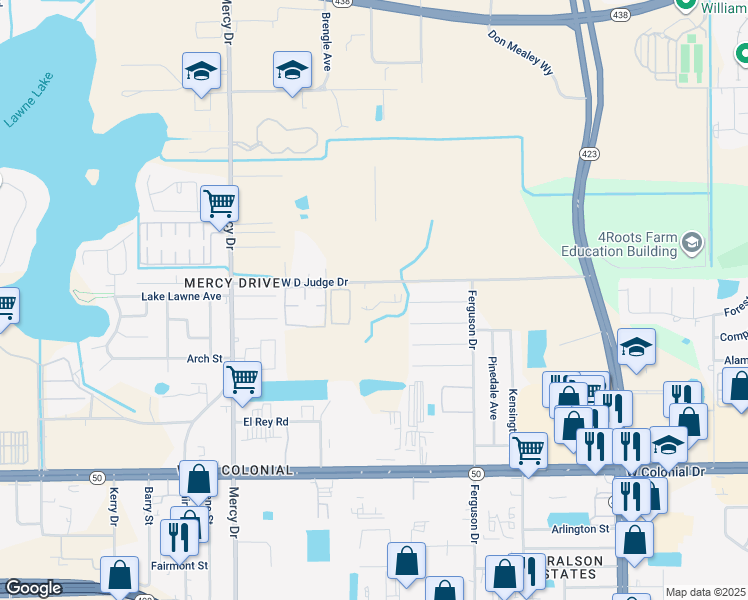 map of restaurants, bars, coffee shops, grocery stores, and more near 3750 Wd Judge Drive in Orlando