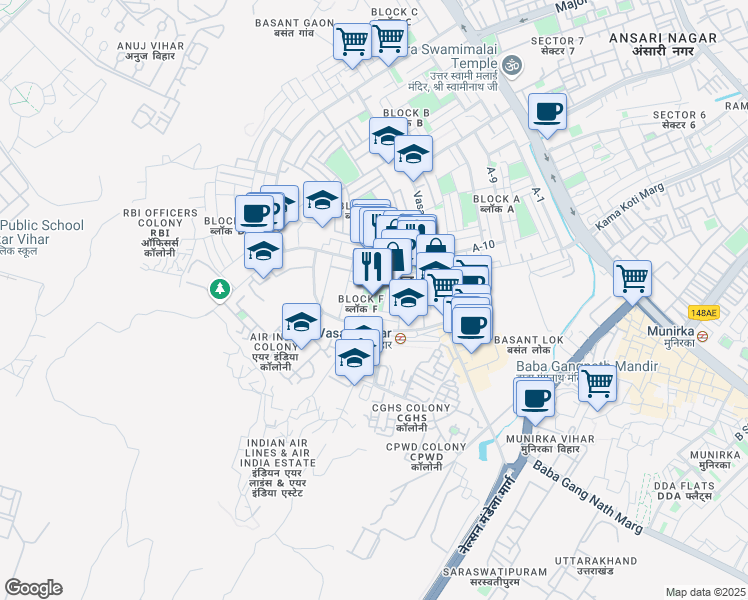 map of restaurants, bars, coffee shops, grocery stores, and more near in New Delhi