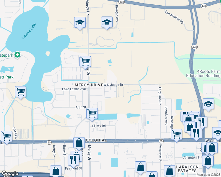map of restaurants, bars, coffee shops, grocery stores, and more near 3944 Wd Judge Drive in Orlando