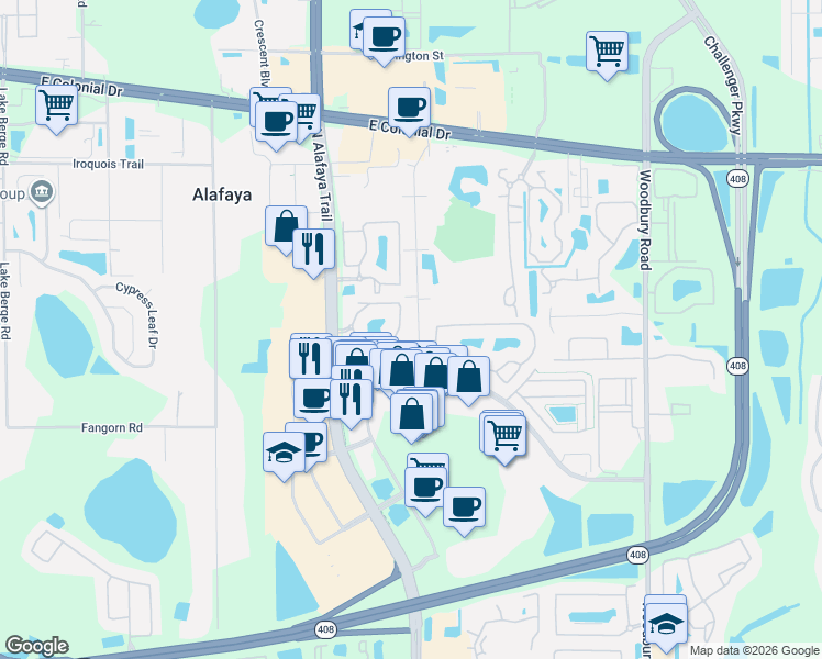 map of restaurants, bars, coffee shops, grocery stores, and more near 1204 Sophie Boulevard in Orlando