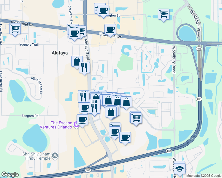 map of restaurants, bars, coffee shops, grocery stores, and more near 1204 Sophie Boulevard in Orlando