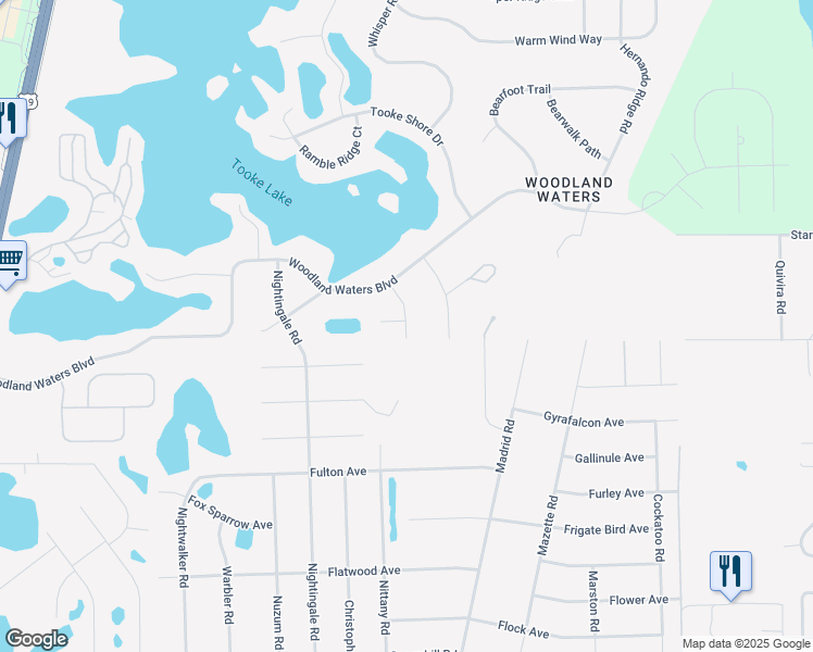 map of restaurants, bars, coffee shops, grocery stores, and more near 9152 Niagara Road in Brooksville