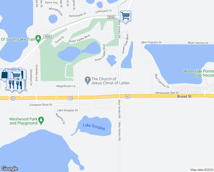 map of restaurants, bars, coffee shops, grocery stores, and more near 8720 Spyglass Loop in Clermont