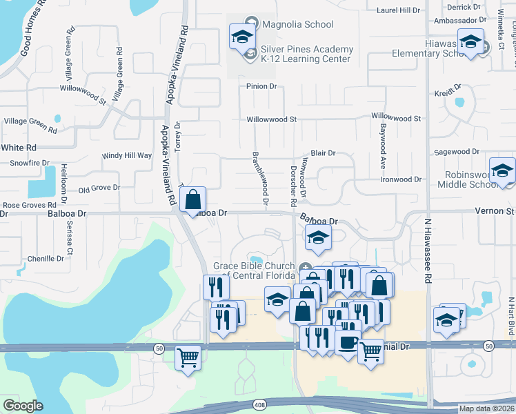 map of restaurants, bars, coffee shops, grocery stores, and more near 7223 Jonquil Drive in Orlando