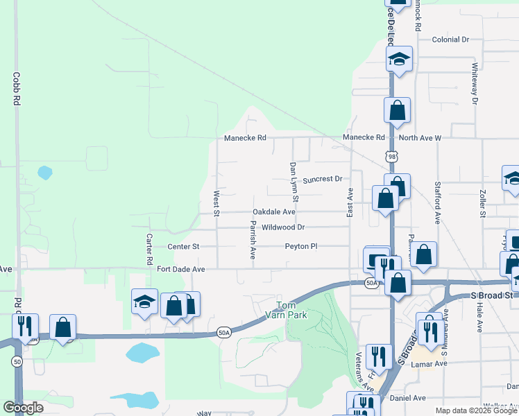 map of restaurants, bars, coffee shops, grocery stores, and more near 19962 Ruth Street in Brooksville