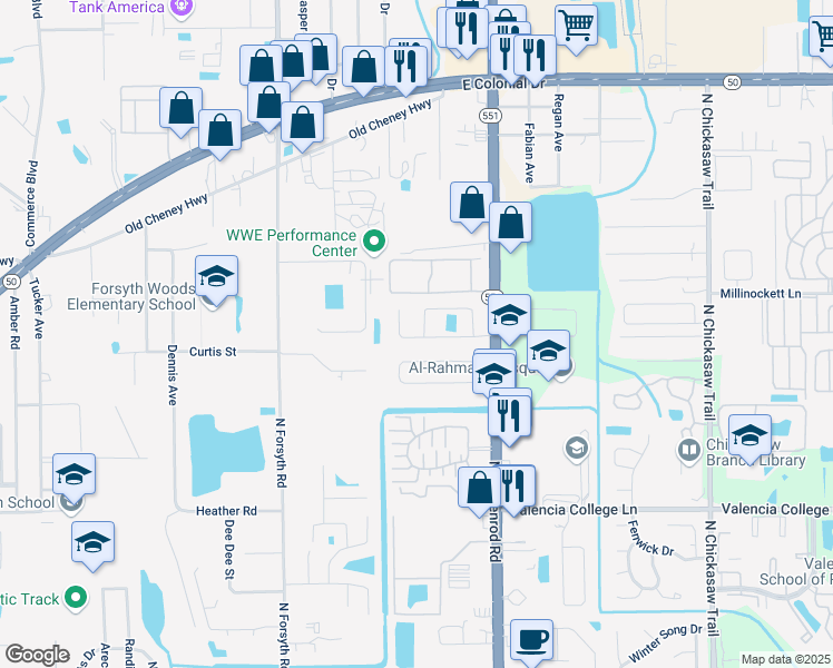 map of restaurants, bars, coffee shops, grocery stores, and more near 7421 Golden Glenn Court in Azalea Park