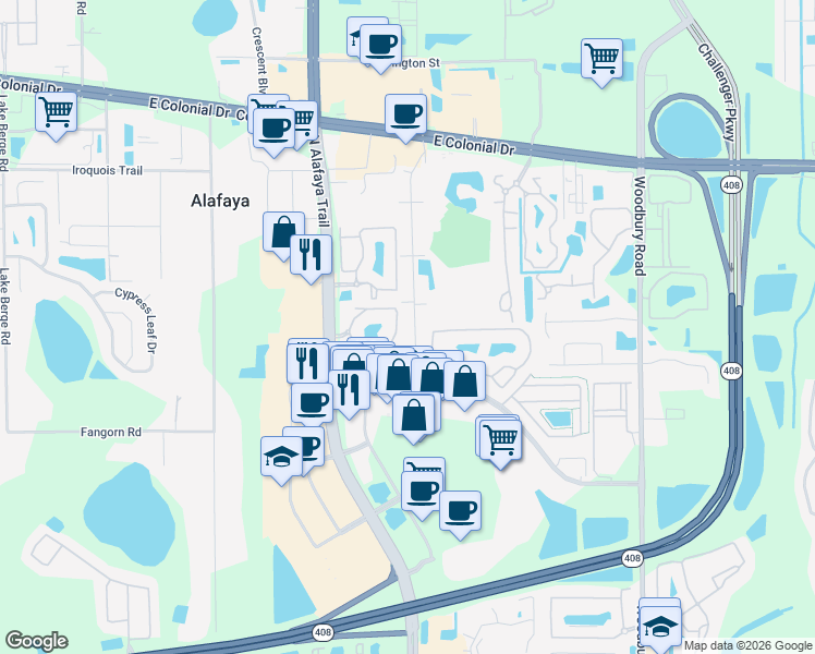 map of restaurants, bars, coffee shops, grocery stores, and more near 1138 Sophie Boulevard in Orlando