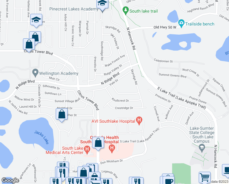 map of restaurants, bars, coffee shops, grocery stores, and more near 1987 Country Brook Avenue in Clermont