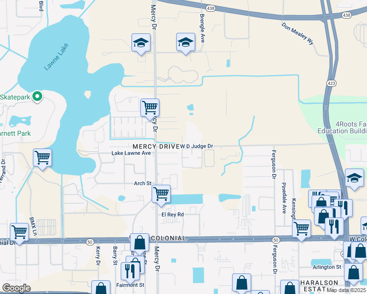 map of restaurants, bars, coffee shops, grocery stores, and more near 3933 Wd Judge Drive in Orlando