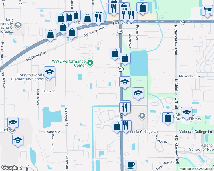 map of restaurants, bars, coffee shops, grocery stores, and more near 7541 Golden Glenn Drive in Orlando