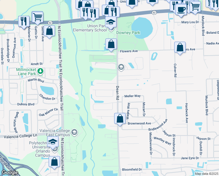 map of restaurants, bars, coffee shops, grocery stores, and more near 9931 Dean Acre Dr in Orlando