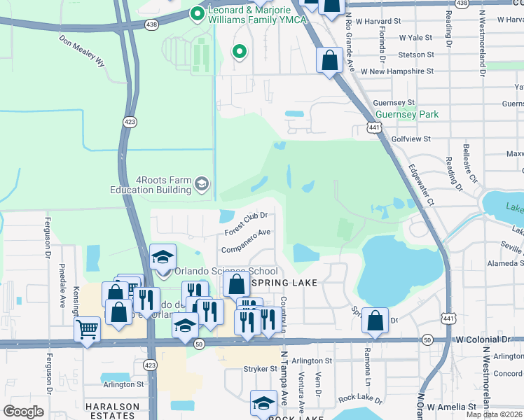 map of restaurants, bars, coffee shops, grocery stores, and more near 1410 Country Lane in Orlando