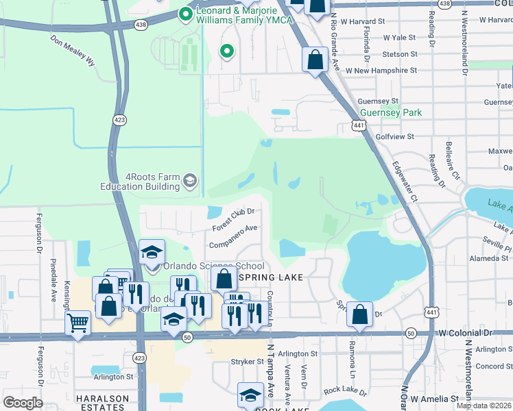 map of restaurants, bars, coffee shops, grocery stores, and more near 1410 Country Lane in Orlando