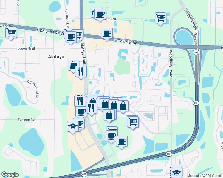 map of restaurants, bars, coffee shops, grocery stores, and more near 1205 Sophie Boulevard in Orlando