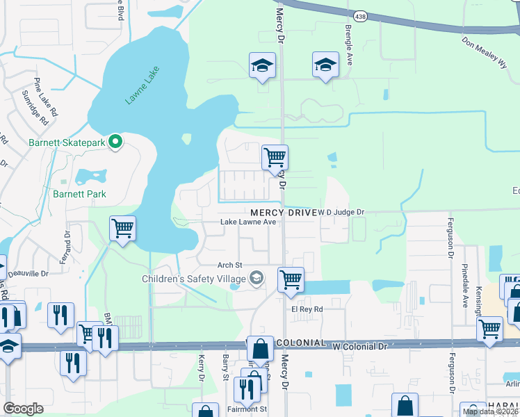 map of restaurants, bars, coffee shops, grocery stores, and more near 4303 Wd Judge Drive in Orlando