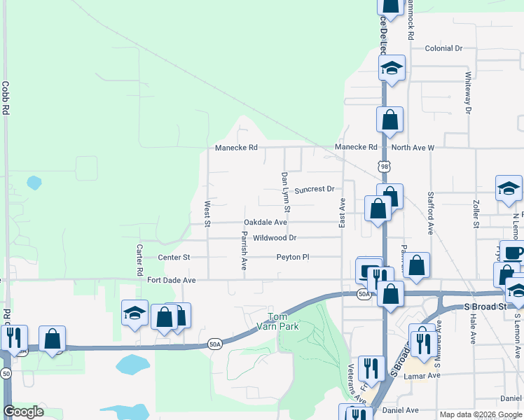 map of restaurants, bars, coffee shops, grocery stores, and more near 19962 Ruth Street in Brooksville