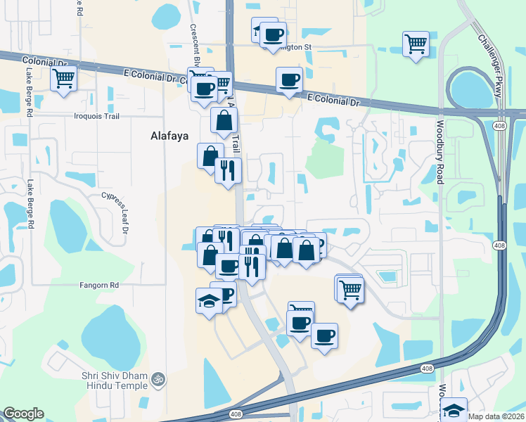 map of restaurants, bars, coffee shops, grocery stores, and more near 12085 Lake Cypress Circle in Orlando