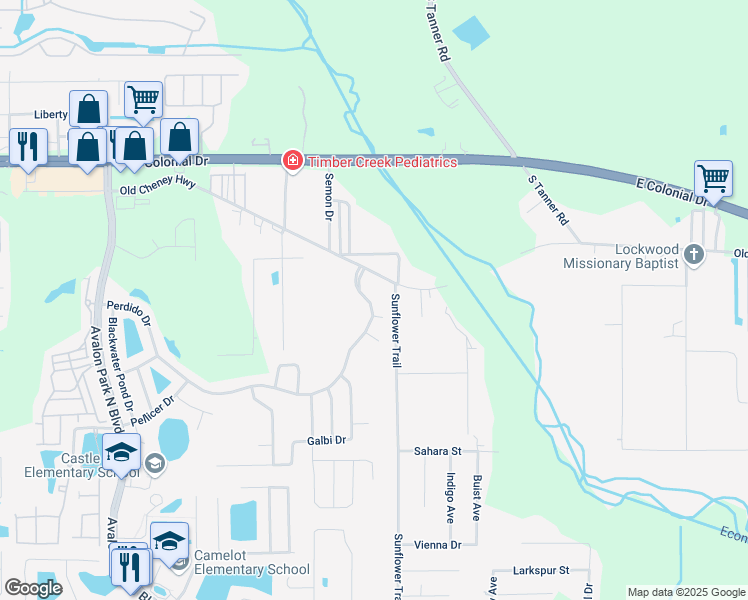 map of restaurants, bars, coffee shops, grocery stores, and more near 15628 Perdido Drive in Orlando