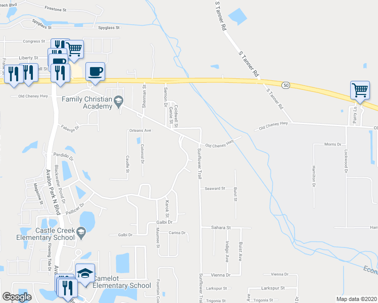 map of restaurants, bars, coffee shops, grocery stores, and more near 15628 Perdido Drive in Orlando