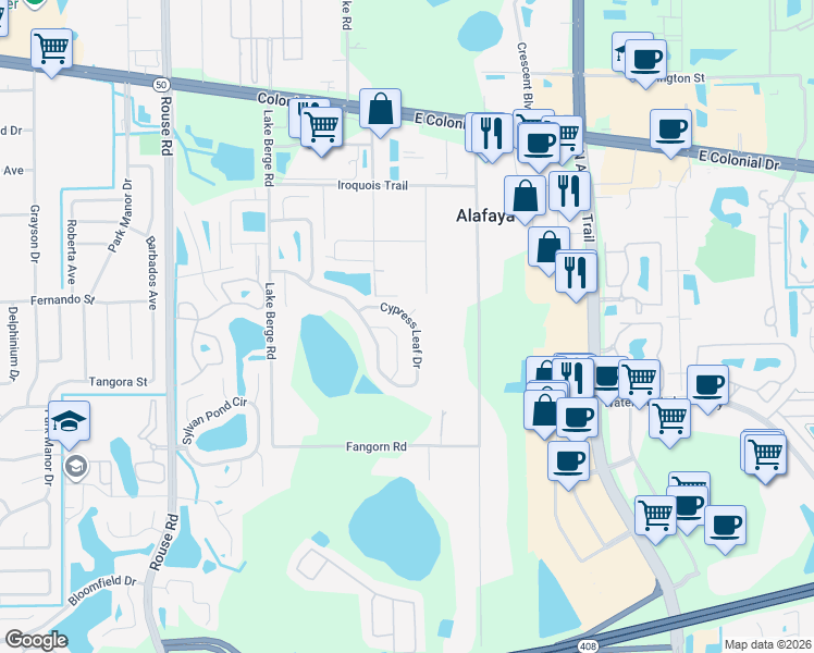 map of restaurants, bars, coffee shops, grocery stores, and more near 1137 Hackberry Drive in Orlando