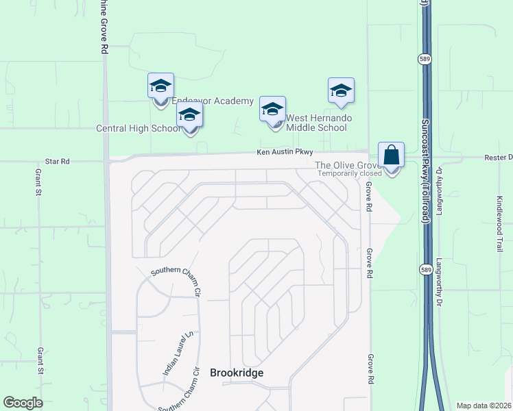 map of restaurants, bars, coffee shops, grocery stores, and more near 14243 Adair Street in Brooksville