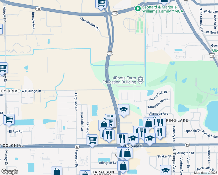 map of restaurants, bars, coffee shops, grocery stores, and more near in Orlando