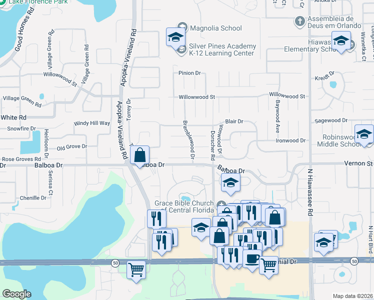 map of restaurants, bars, coffee shops, grocery stores, and more near 7223 Jonquil Drive in Orlando