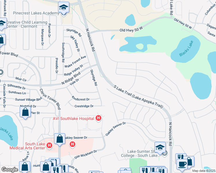 map of restaurants, bars, coffee shops, grocery stores, and more near 783 Princeton Drive in Clermont