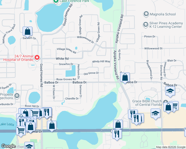 map of restaurants, bars, coffee shops, grocery stores, and more near 8133 Citrus Hill Court in Orlando
